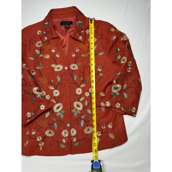 SilkLand Red Floral Embroidered Lined Jacket 3/4 Sleeve 100% Silk Size XL - Picture 5 of 5